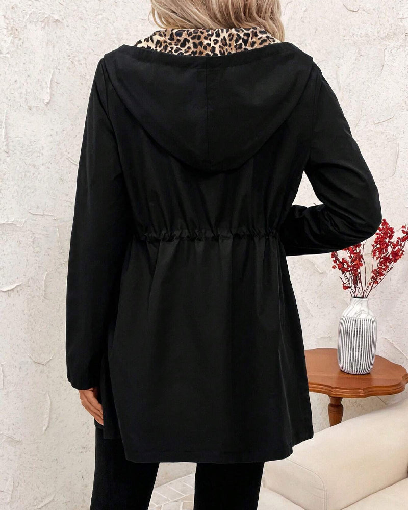 Maryam | Hooded Reversible Coat Featuring Leopard Print