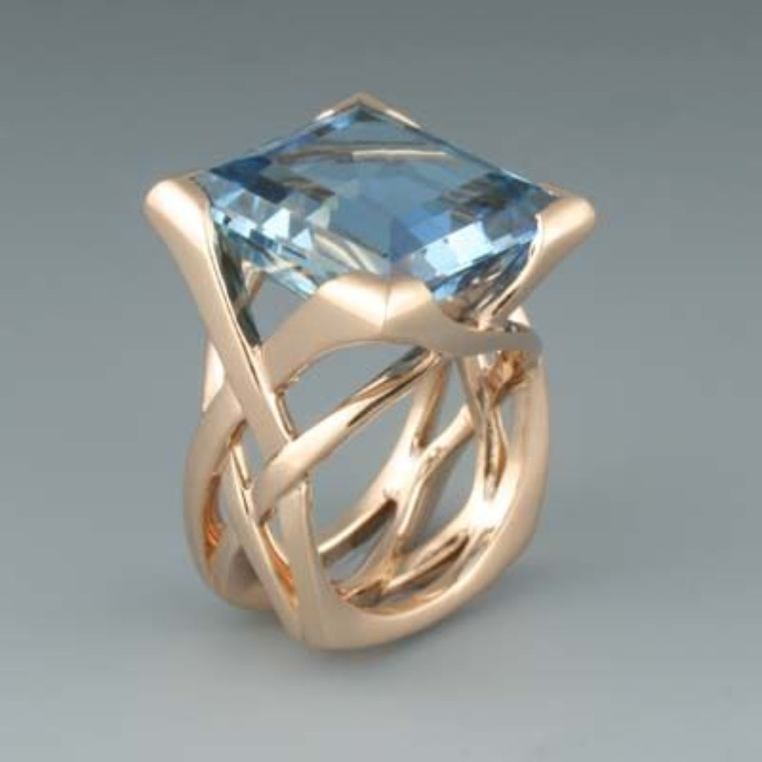 Blue Zirconia Ring in Rose Gold