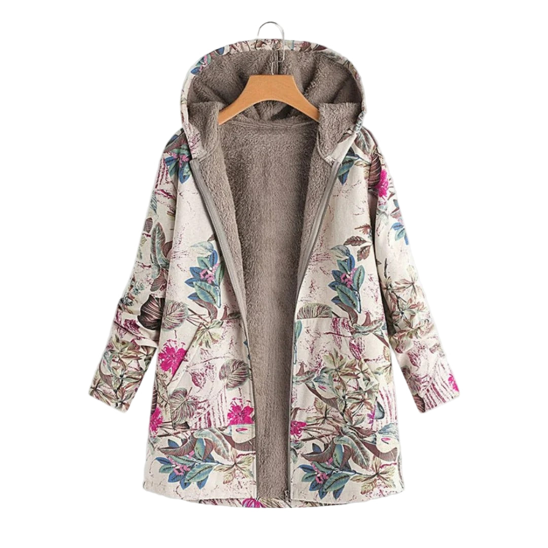 Fleural | Chic Floral Pattern Fleece Jacket