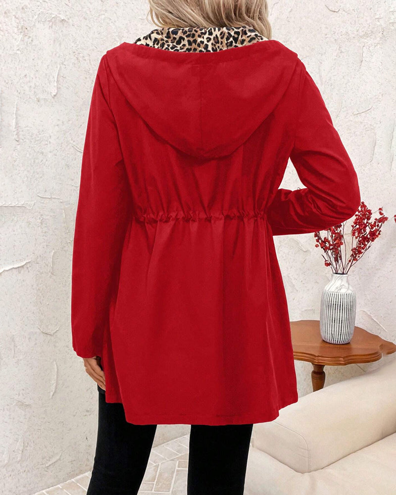 Maryam | Hooded Reversible Coat Featuring Leopard Print