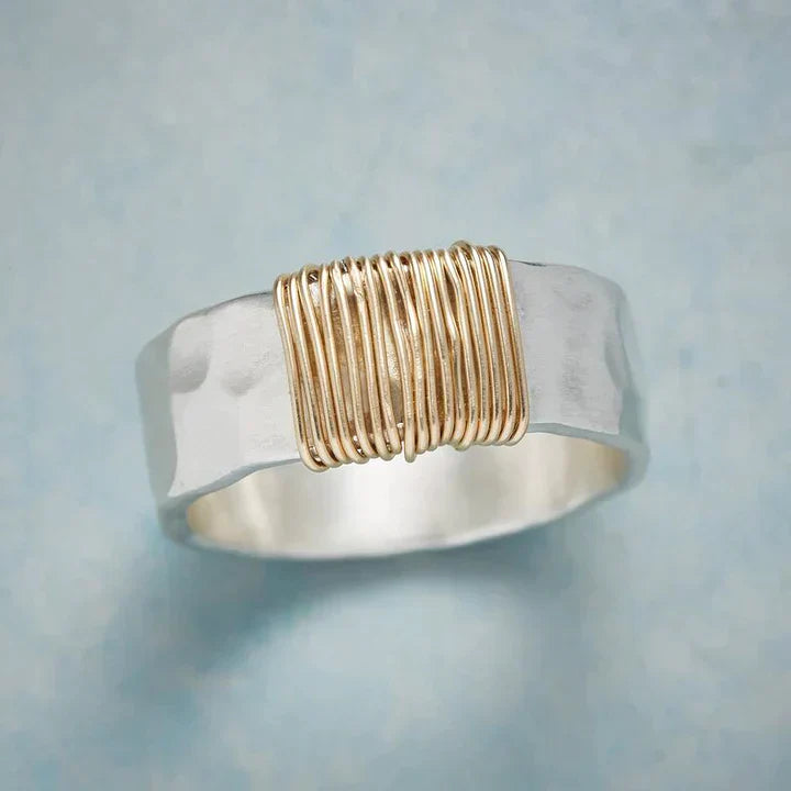 Silver Ring with Golden Thread Accents